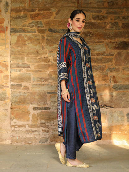 Blue Ajrakh Muslin Suit Set