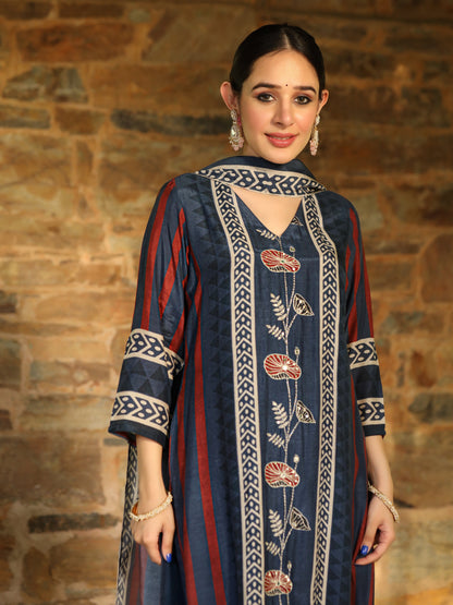 Blue Ajrakh Muslin Suit Set
