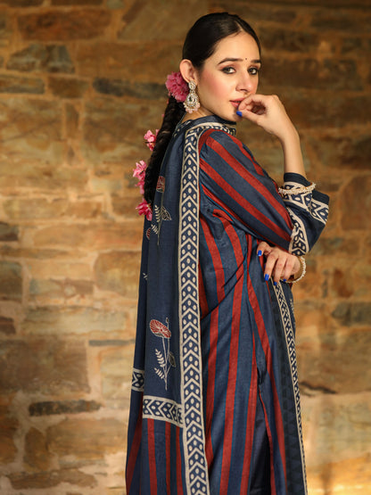 Blue Ajrakh Muslin Suit Set