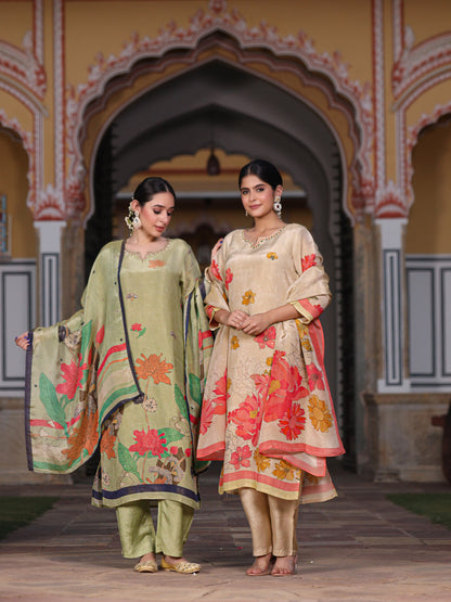 Green Floral Shimmer Suit Set