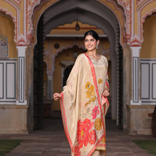 Cream Floral Shimmer Suit Set