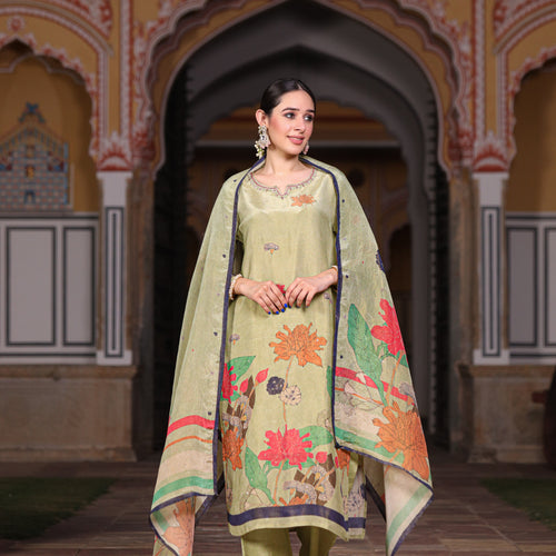 Green Floral Shimmer Suit Set