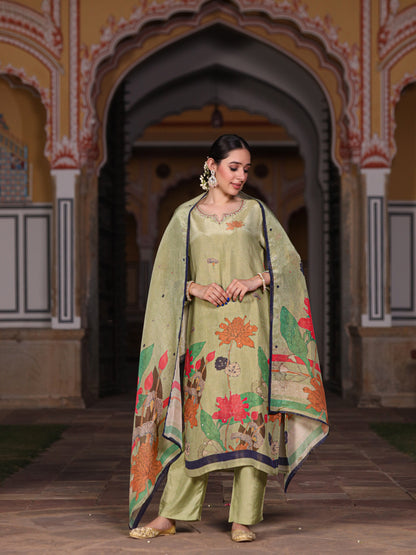 Green Floral Shimmer Suit Set