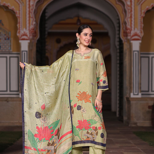 Green Floral Shimmer Suit Set