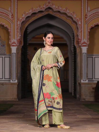 Green Floral Shimmer Suit Set