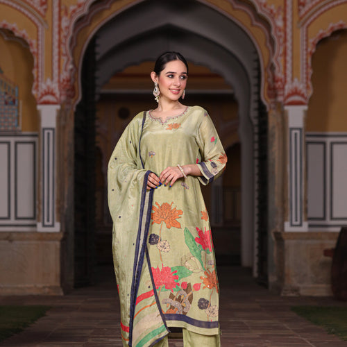 Green Floral Shimmer Suit Set