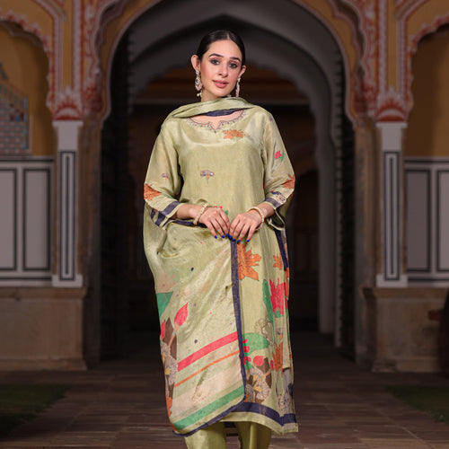 Green Floral Shimmer Suit Set