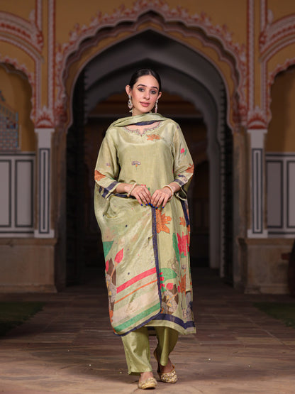 Green Floral Shimmer Suit Set