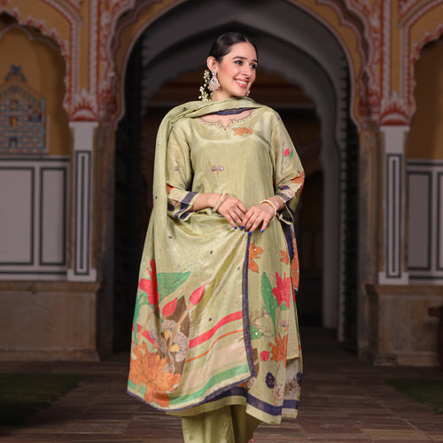 Green Floral Shimmer Suit Set