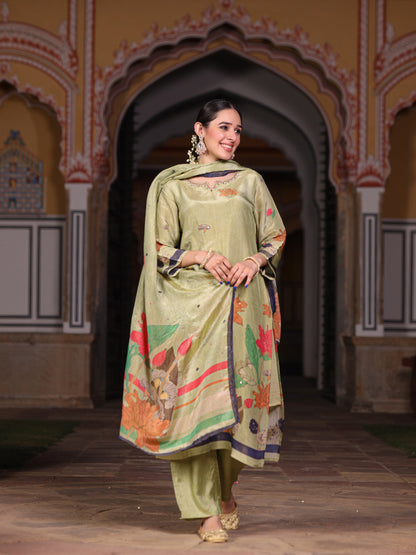 Green Floral Shimmer Suit Set