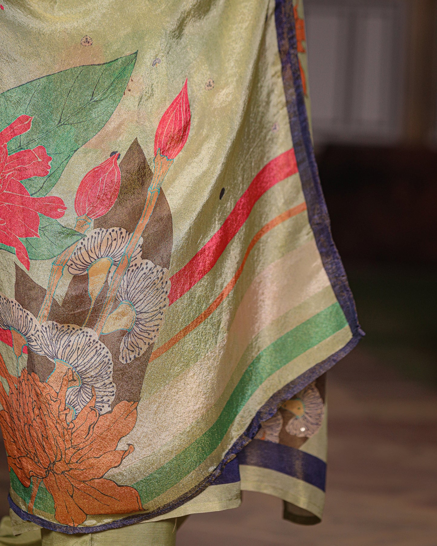 Green Floral Shimmer Suit Set