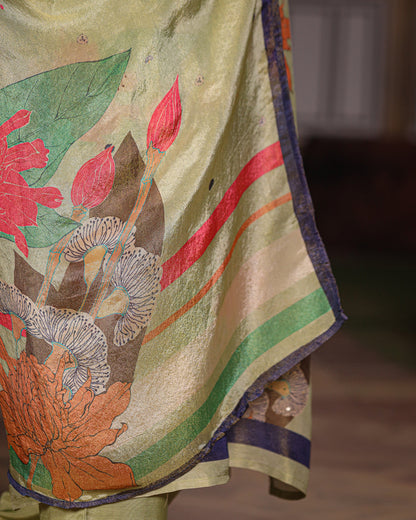 Green Floral Shimmer Suit Set