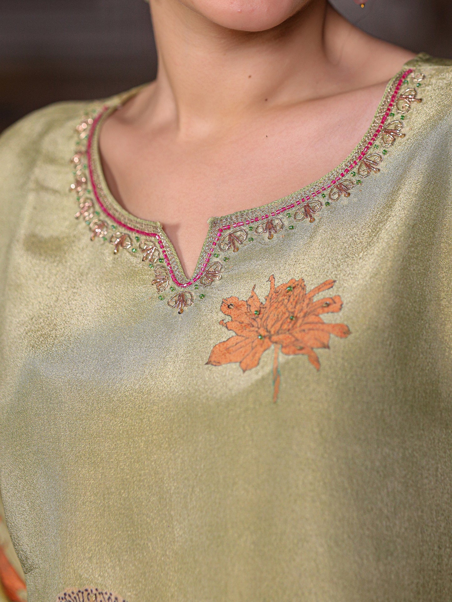 Green Floral Shimmer Suit Set