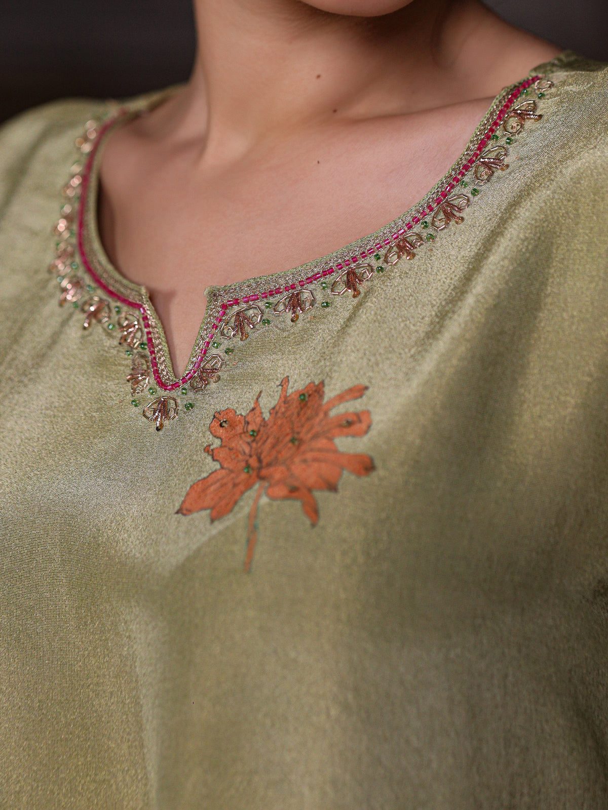 Green Floral Shimmer Suit Set