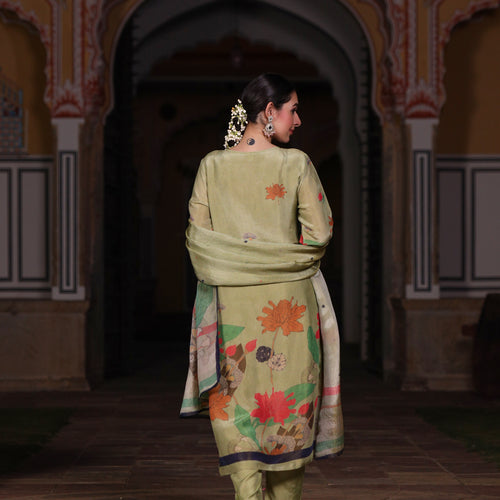 Green Floral Shimmer Suit Set