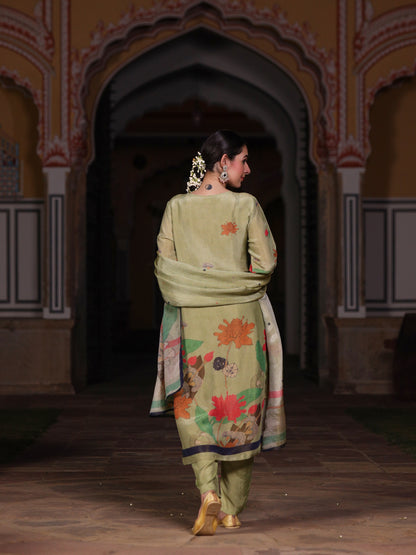 Green Floral Shimmer Suit Set