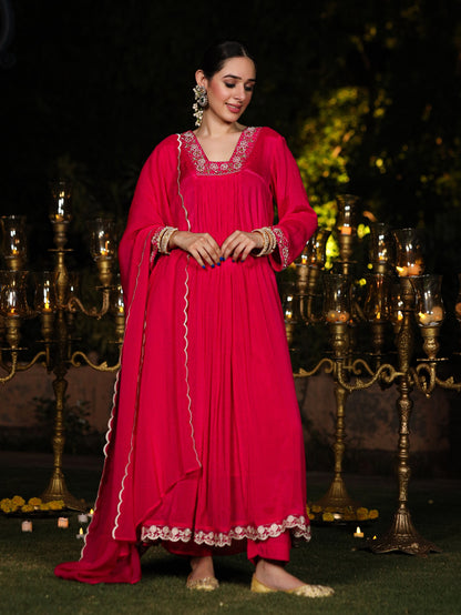 Vivid Pink Chinnon Suit Set