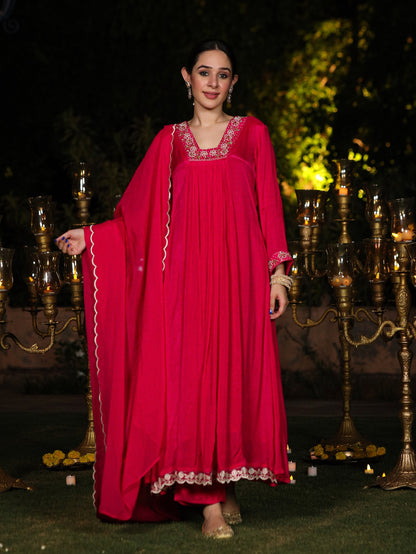 Vivid Pink Chinnon Suit Set