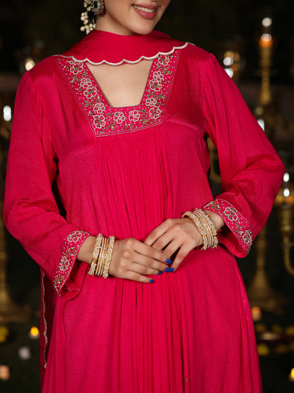 Vivid Pink Chinnon Suit Set