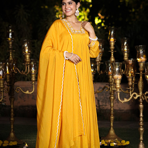 Gold yellow Chinnon Suit Set