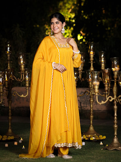 Gold Yellow Chinnon Suit Set