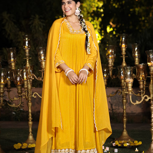 Gold yellow Chinnon Suit Set