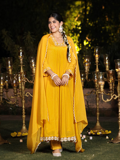 Gold Yellow Chinnon Suit Set
