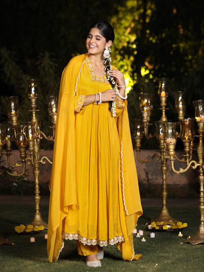 Gold Yellow Chinnon Suit Set