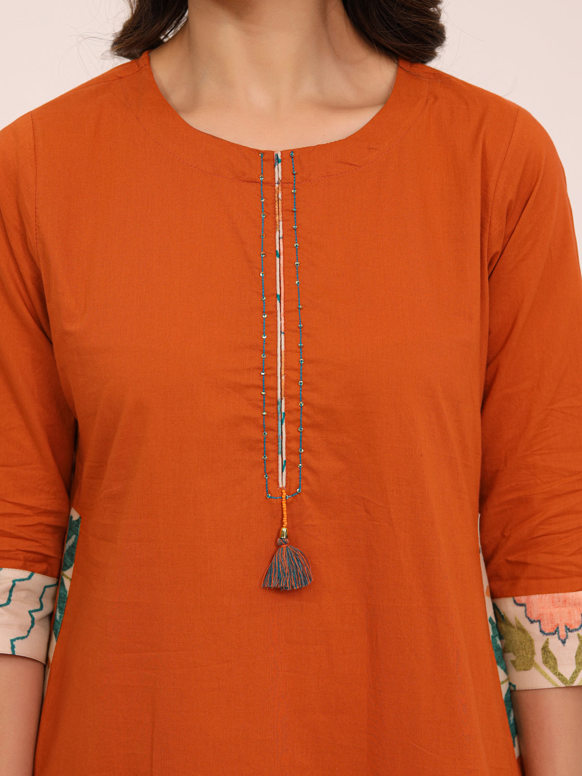 Rust Cotton Printed Dupatta Kurta Set