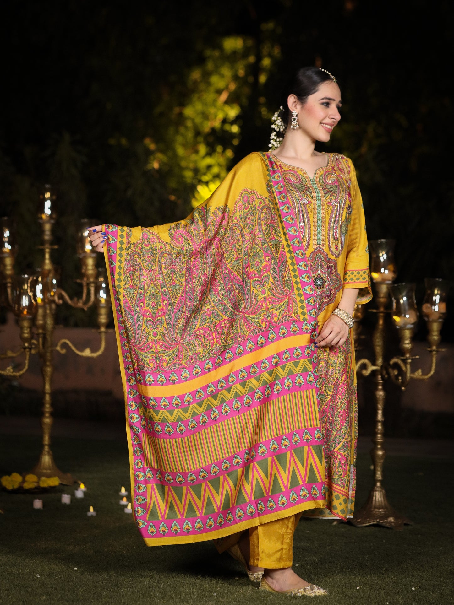 Yellow Pakistani Muslin Suit Set