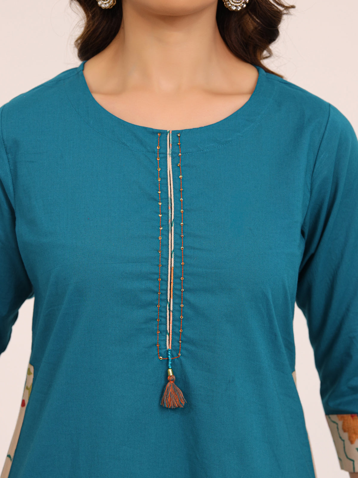 Blue Cotton Printed Dupatta Kurta Set