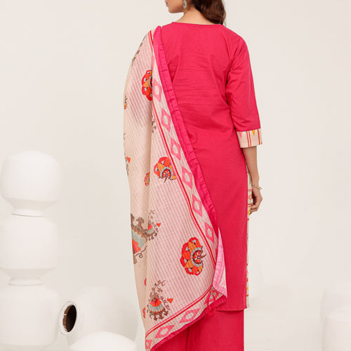 Pink Cotton Printed Dupatta Kurta Set