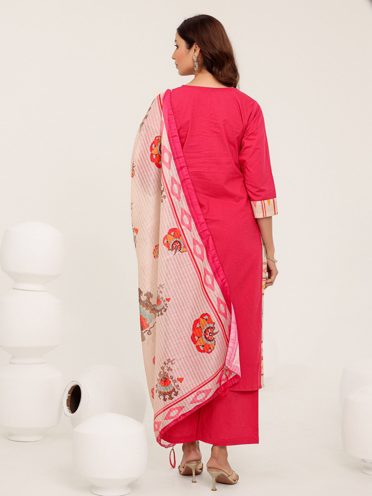 Pink Cotton Printed Dupatta Kurta Set