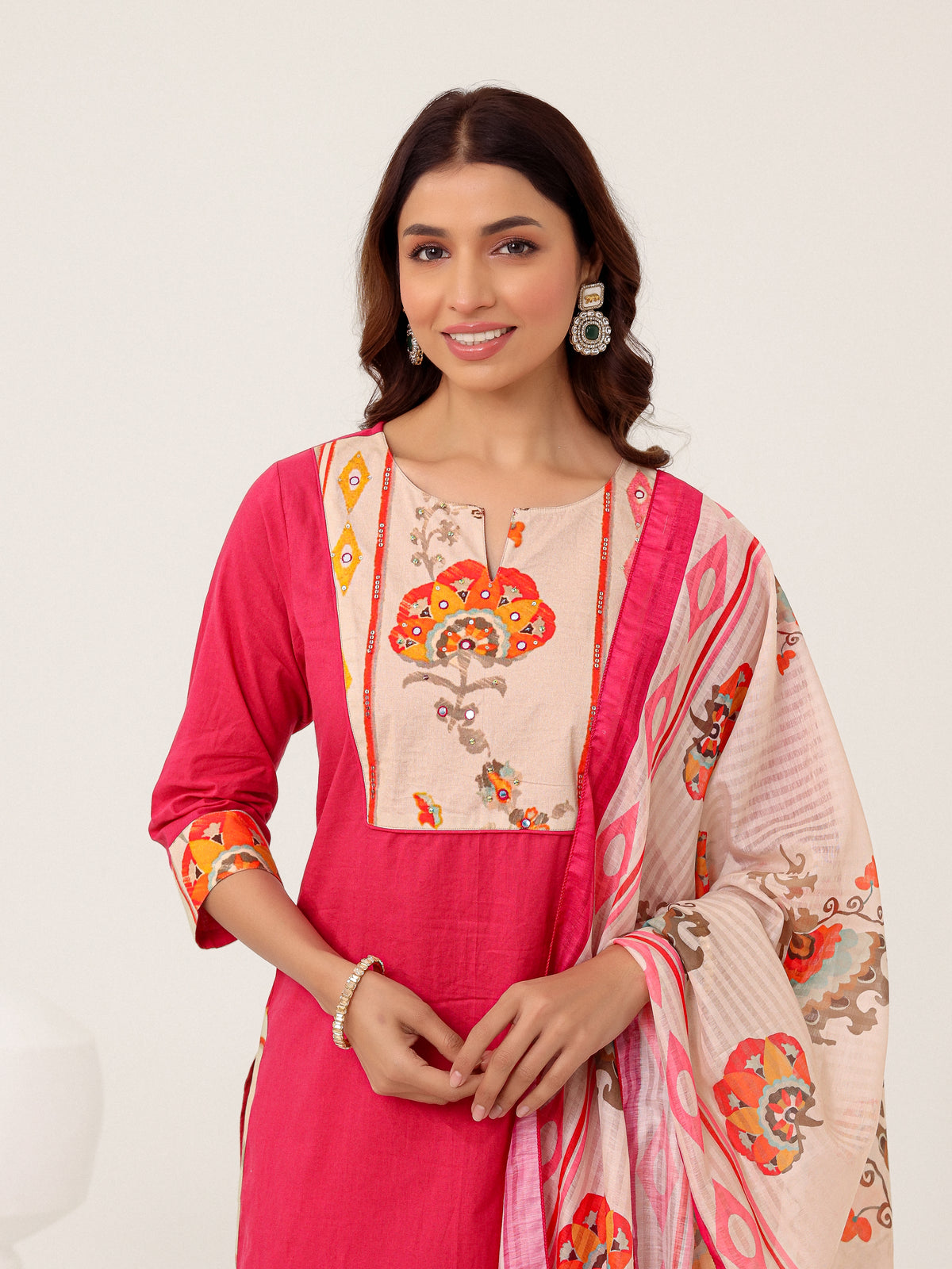 Pink Cotton Printed Dupatta Kurta Set