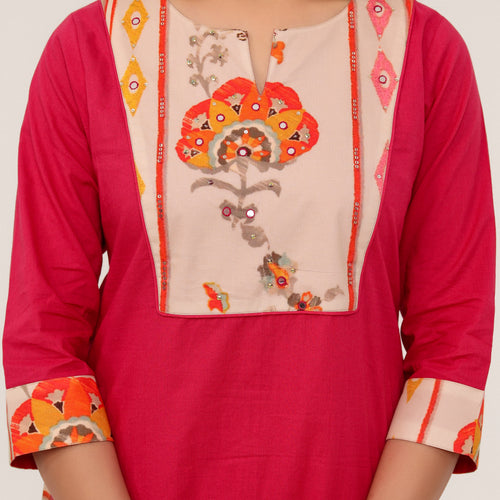 Pink Cotton Printed Dupatta Kurta Set