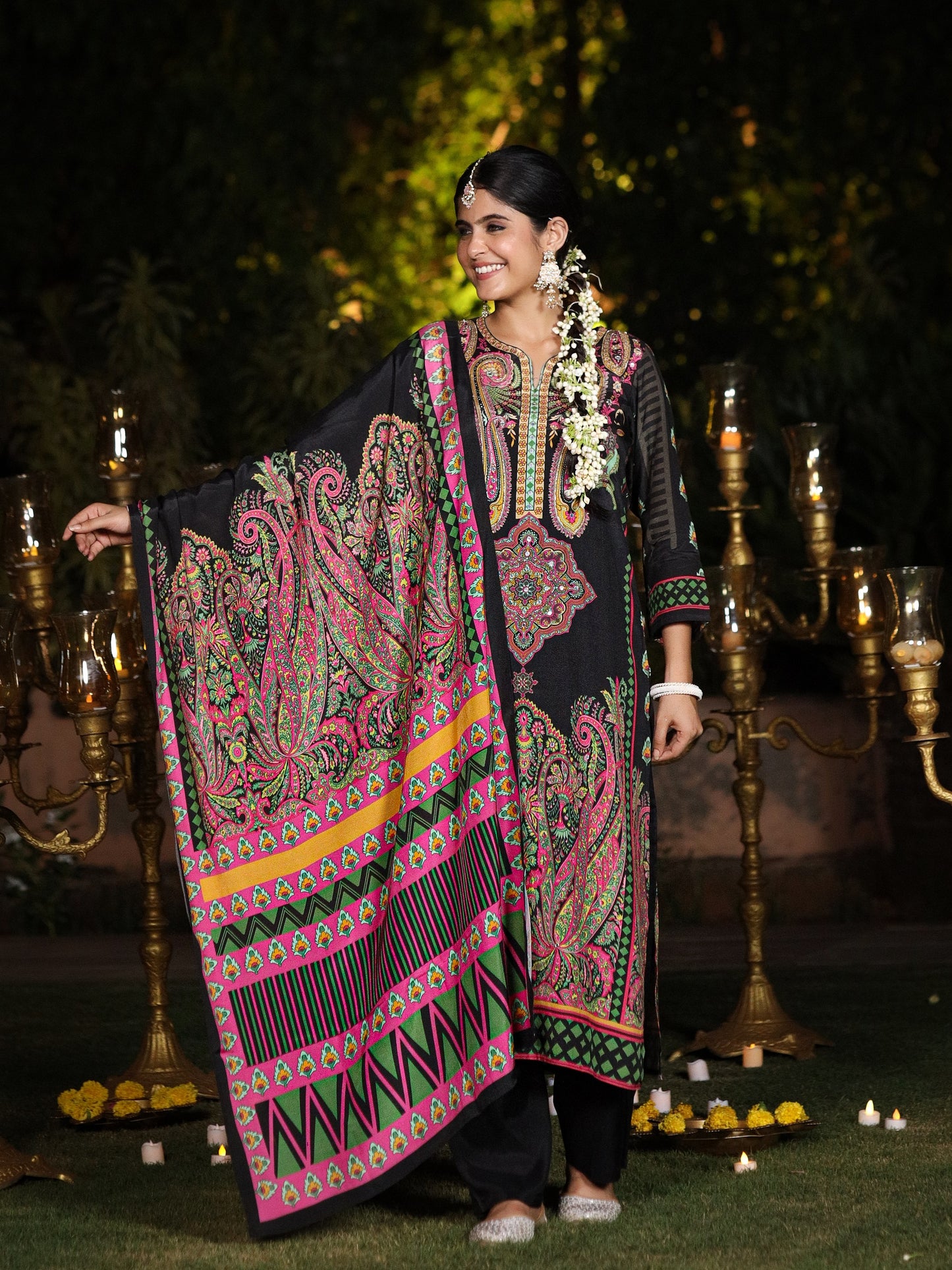 Black Pakistani Muslin Suit Set