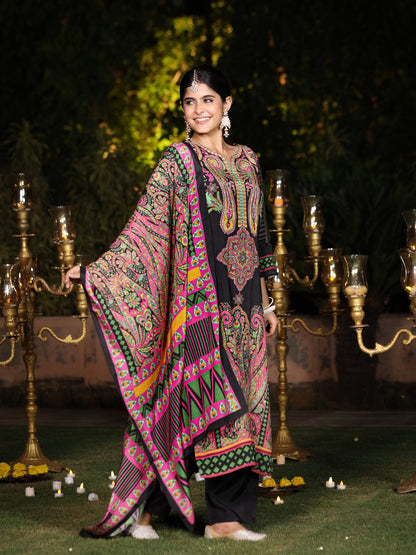 Black Pakistani Muslin Suit Set