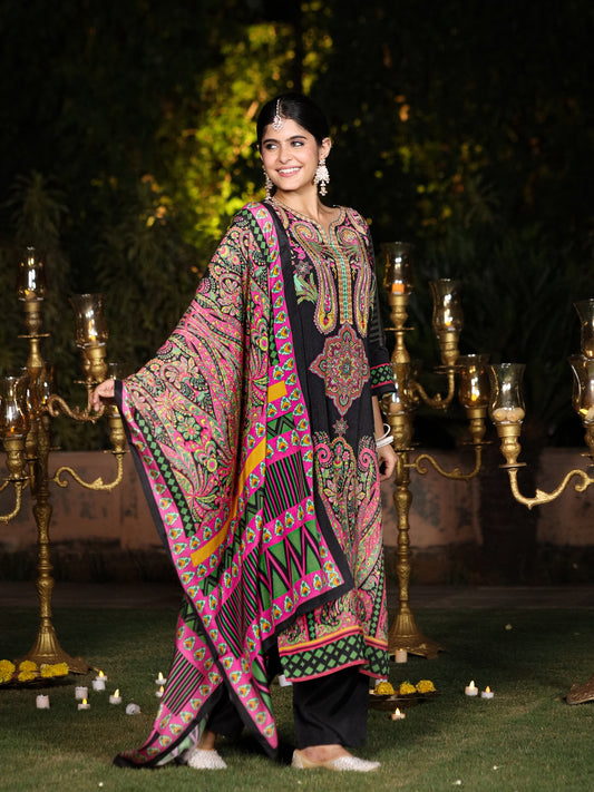 Black Pakistani Muslin Suit Set
