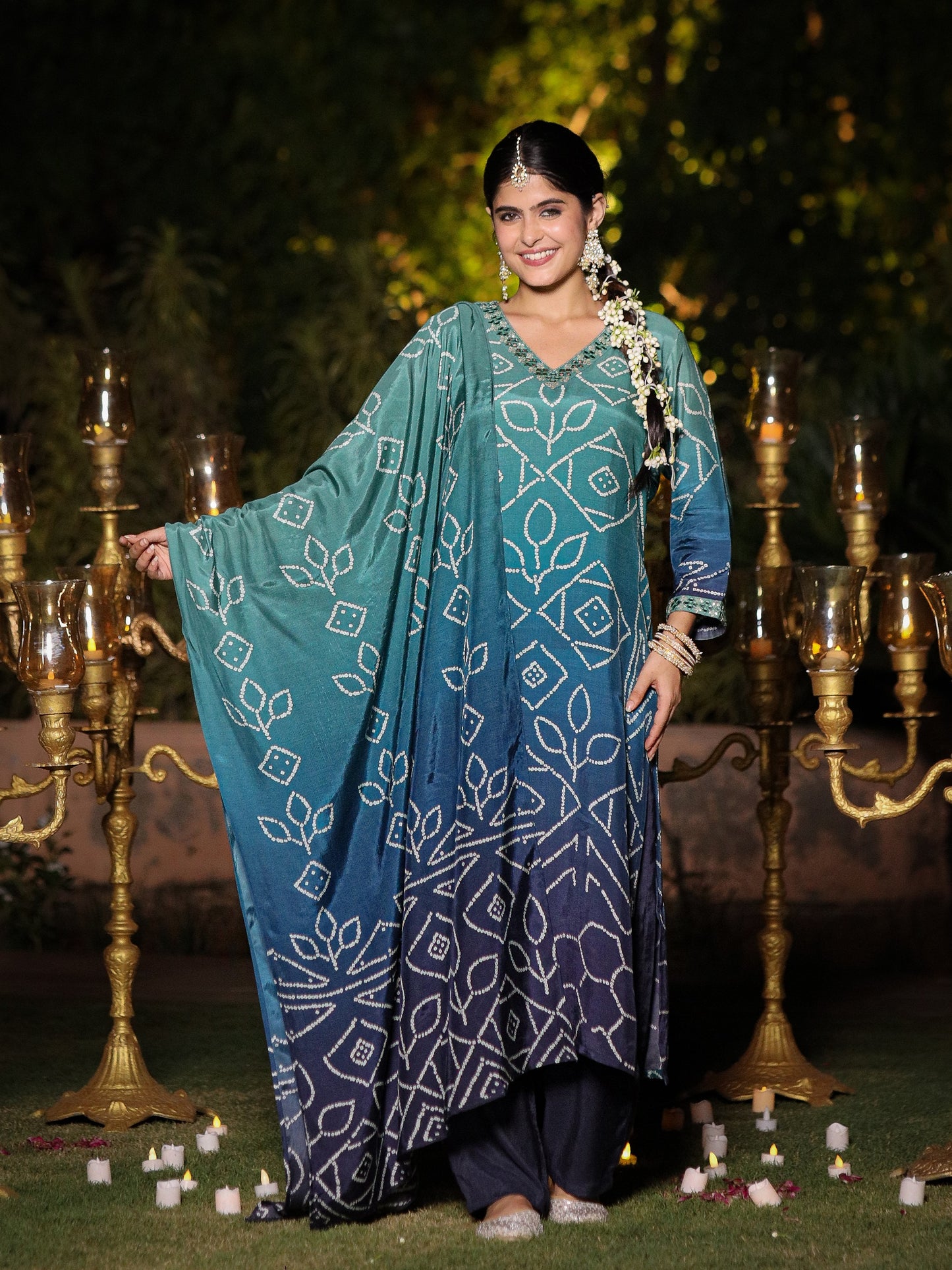 Blue Ombre Bandhni Suit Set
