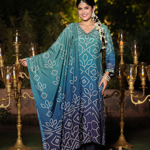 Blue Ombre Bandhni Suit Set