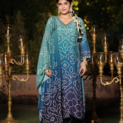 Blue Ombre Bandhni Suit Set