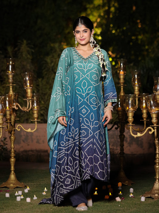 Blue Ombre Bandhni Suit Set