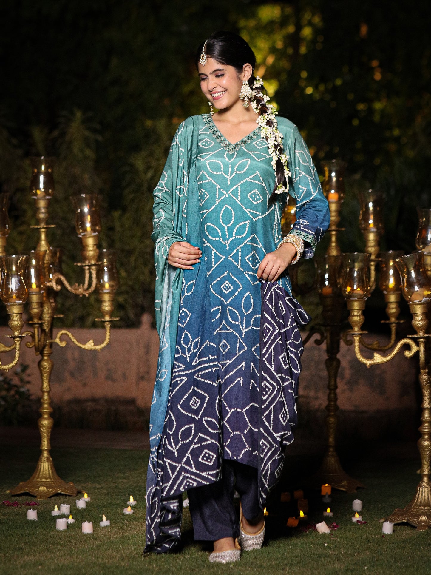 Blue Ombre Bandhni Suit Set