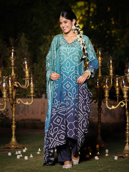 Blue Ombre Bandhni Suit Set