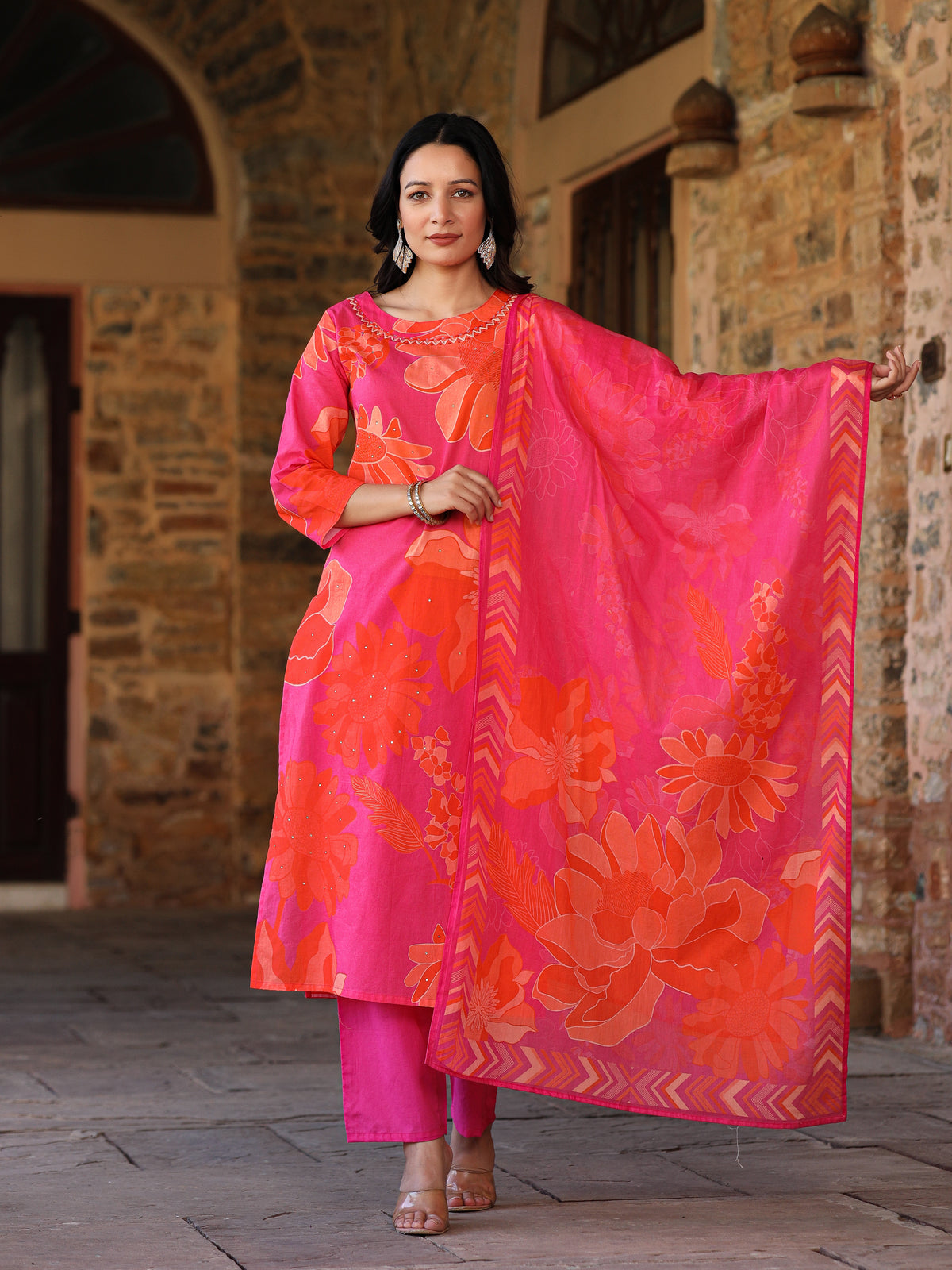 Pink-Orange Bloom Suit Set