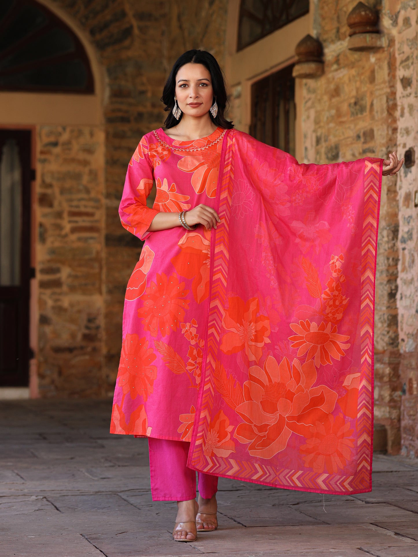Pink-Orange Bloom Suit Set