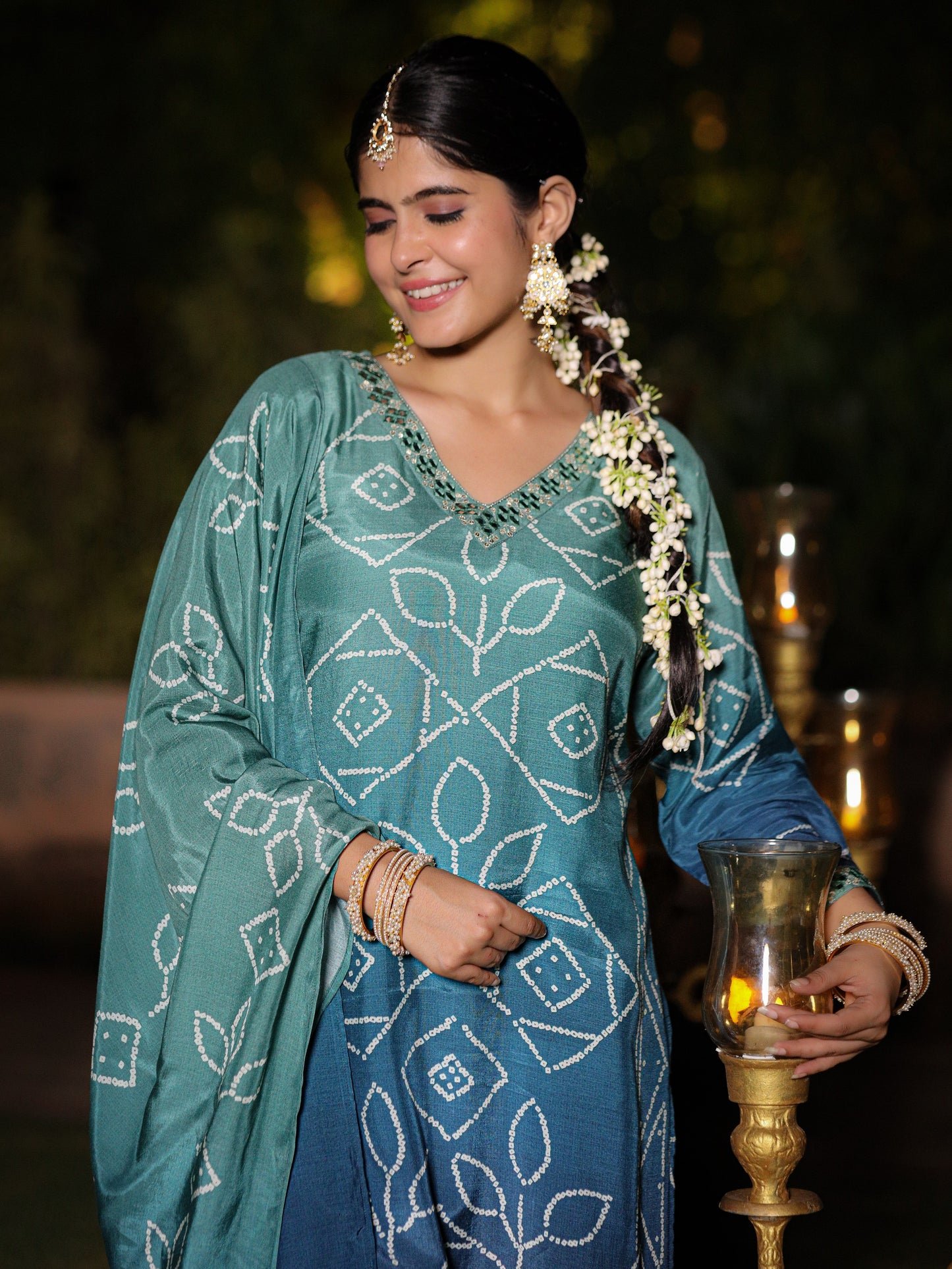 Blue Ombre Bandhni Suit Set