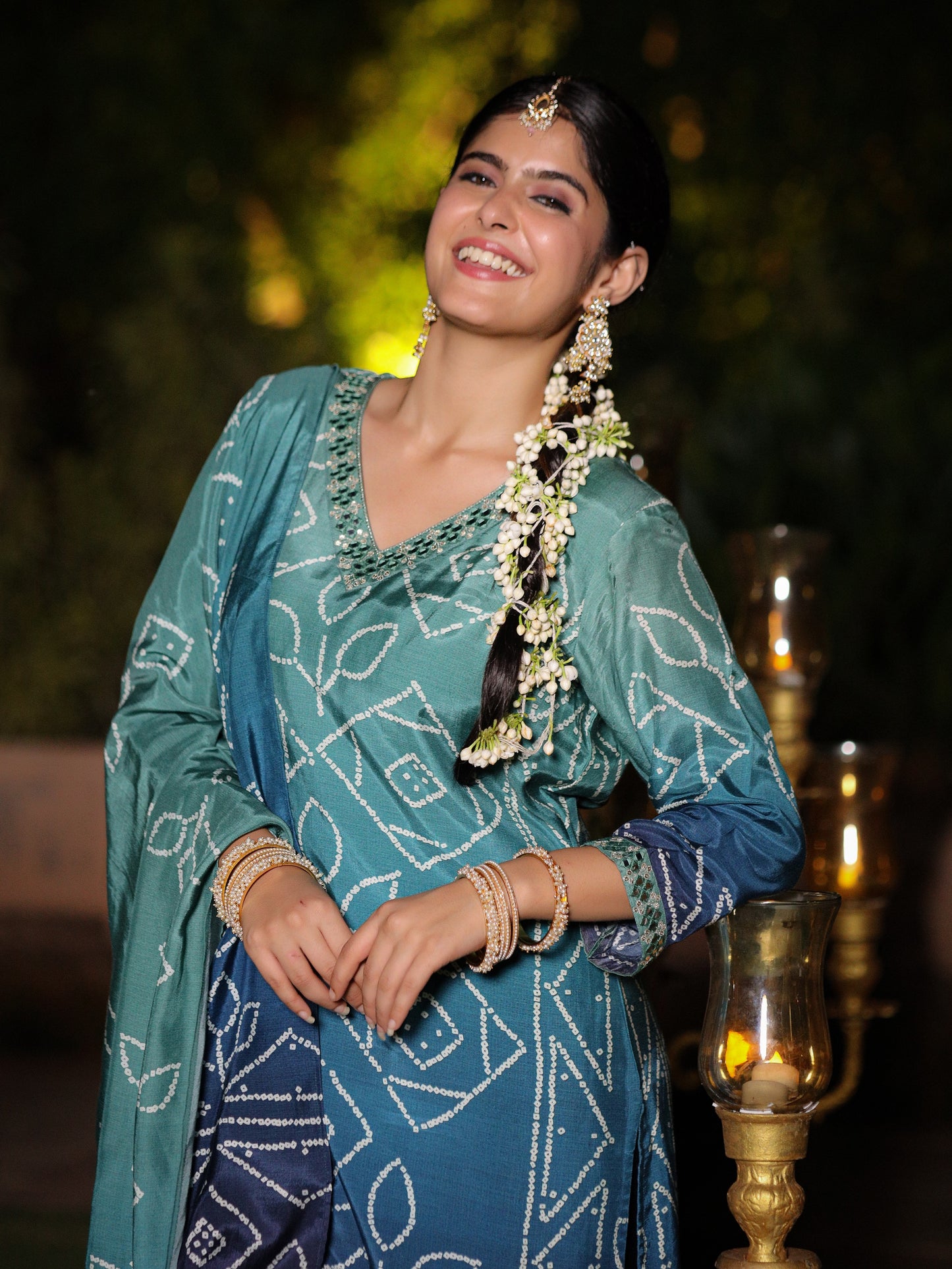 Blue Ombre Bandhni Suit Set