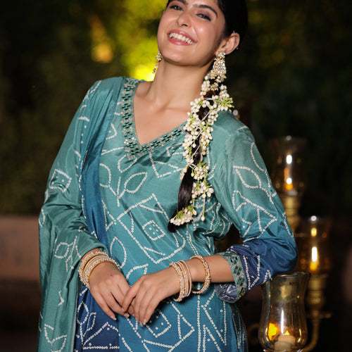 Blue Ombre Bandhni Suit Set