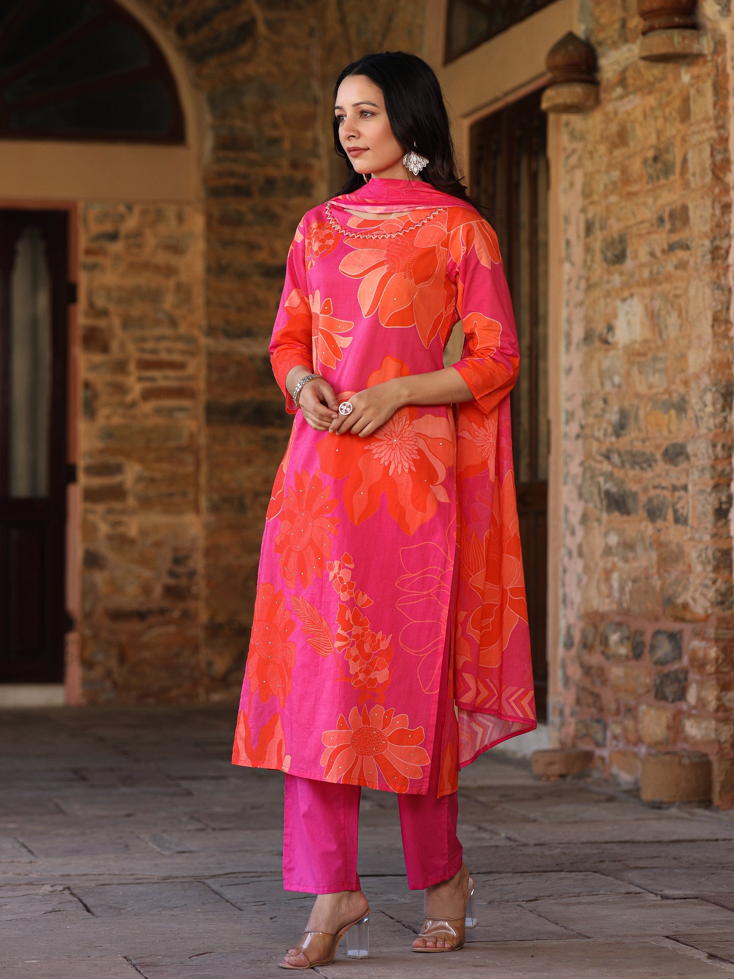 Pink-Orange Bloom Suit Set